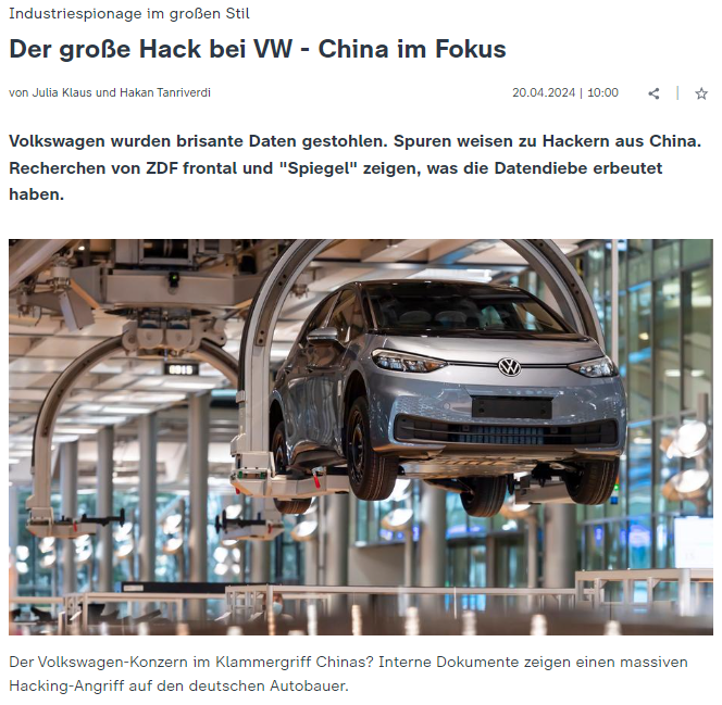 “中国黑客攻击大众汽车”?德媒报道遭德国网友群嘲-ichn.eu | 人在欧洲