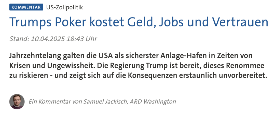 德媒：特朗普的关税豪赌的代价是金钱、就业与信任-ichn.eu | 人在欧洲