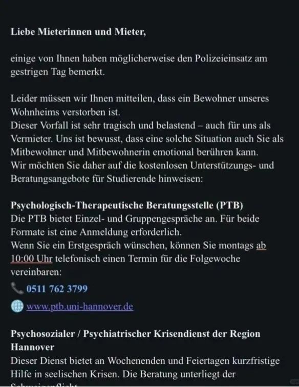 汉诺威大学宿舍传出不幸消息：在德中国留学生安全与互-ichn.eu | 人在欧洲